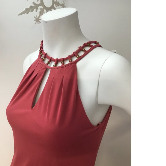 Le Chateau Corral Peach Salmon Pink Bodycon Formal cocktail Dress Beaded NWT - Picture 4 of 8